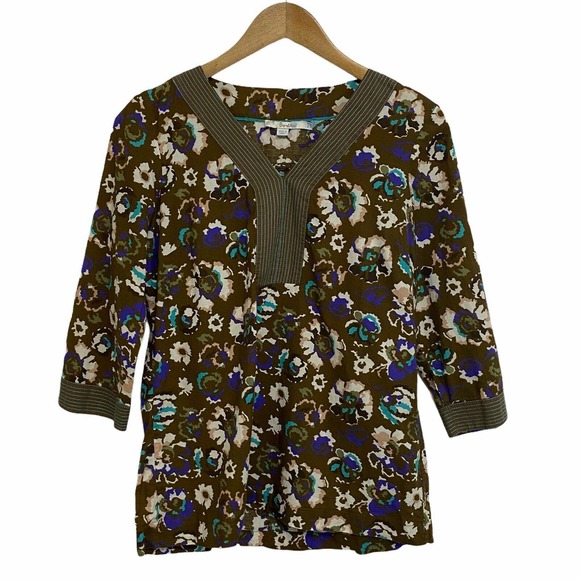 Boden Tops - Boden Floral V Neck 3/4 Sleeve Tunic Top